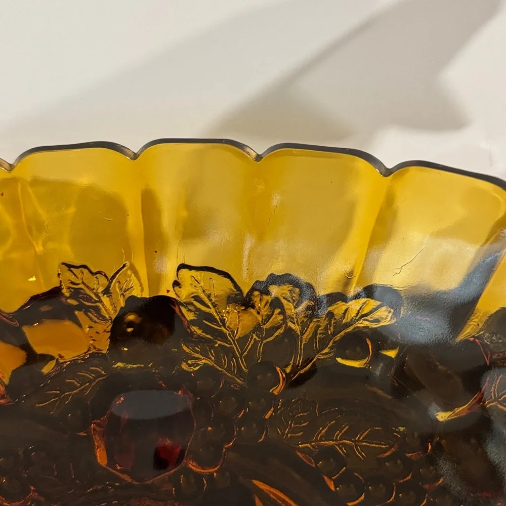 Vintage Indiana Glass Amber Carnival Glass Footed Fruit Bowl, Harvest Grape - Picture 6 of 8